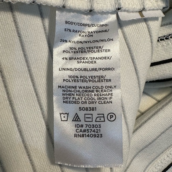 Loft White Black Stripes Double V Neck Dress Fit n Flare - Picture 4 of 4